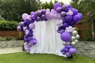 Elegant back drop with organic balloon garland.