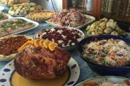 Salmon and baked ham salad buffet