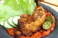 Indonesian-style fried chicken with homemade chilli sauce