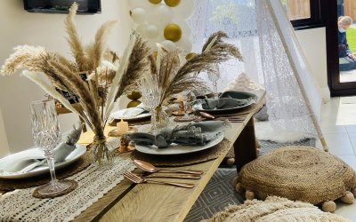 Boho luxe picnic with Lace teepee & balloon Garland 