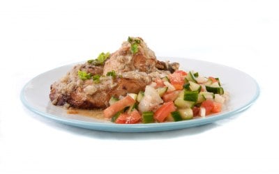 Grilled chicken thigh fillet marinated in Dijon mustard