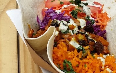 Moroccan style pulled beef wrap