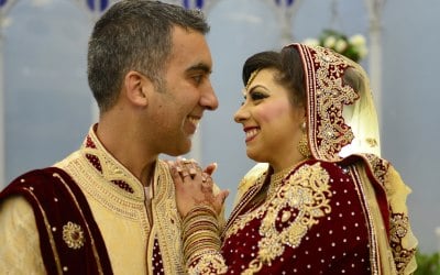 Indoor wedding portraits