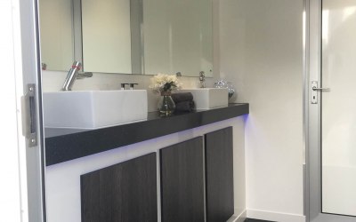 interior of luxury self-contained toilet trailer, Vogue range