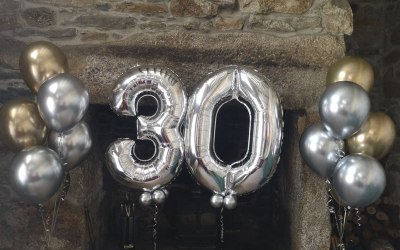 bouquets and number balloons