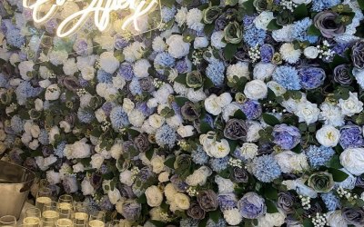 Amelia flower wall with neon 