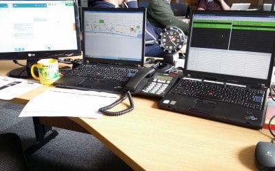 Event medical control desk at a large festival