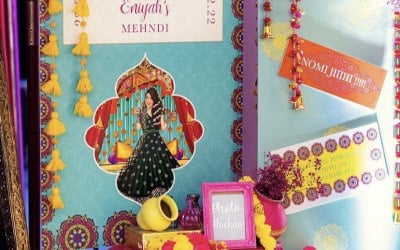 Mehndi event signage, backdrops and dance floor design