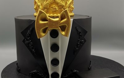 Black tux cake