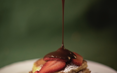 Strawberries with melted Belgian chocolate.  