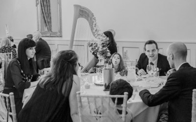 Providing light accompaniment for wedding guests at Bourton Hall, Warwickshire.