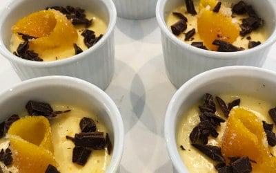 Orange Posset with Candied Orange Peel and Dark Chocolate