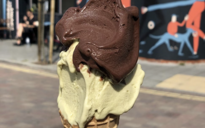 Sicilian Pistachio (3 Gold Stars at the Great Taste awards and Golden Fork Winner) and Ecuadorean Dark Chocolate Sorbet