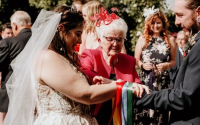 Family bringing the handfasting ribbons