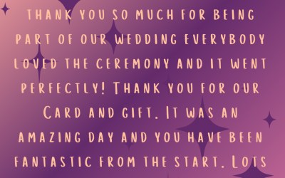Feedback from one of my recent couples 