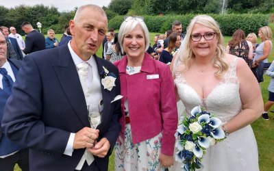 In the hotel gardens after a wedding in Somerset