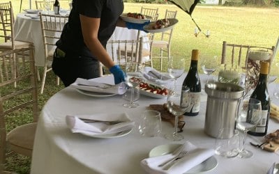 At Paul’s Walden bury venue location. 23 courses sit down meal. 125 guests 