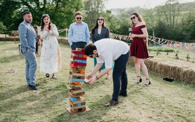 Giant Jenga in custom wedding colours