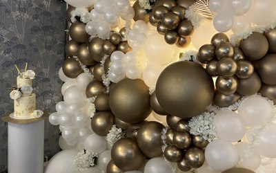 White and Gold Balloon Wall