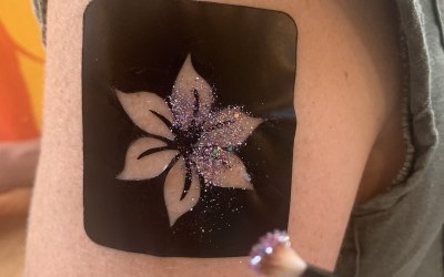 glitter tattoo in process