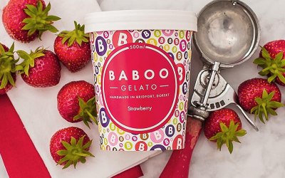 Strawberry gelato made with strawberries from Frode Abbey, Somerset