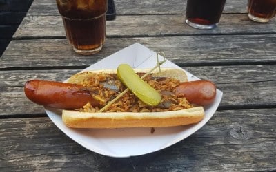 Wild Boar Hotdog with caramelised and crispy onions