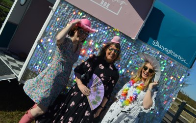Some funky props outside our totally unique horse box photo booth!