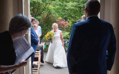 Walking down the aisle at Bath Botanical Gardens