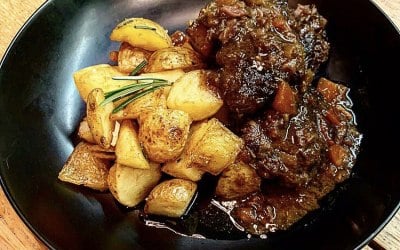 Rioja braised pork cheeks 
