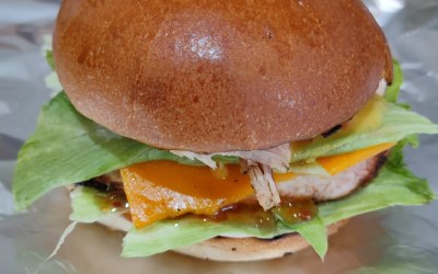 Jerk chicken burger in Brioche bun
