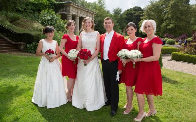Surrounded by beautiful Bridesmaids.
