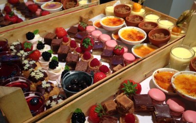Dessert Box including Brownie, Creme brûlée, Mini Meringues, Millionaire Shortbread, Lemon Posset, Mini Apple Crumble, Chocolate Tart