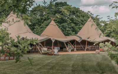 Corporate Event at Amber Lakes - Supplied two Giant Hat tipis with a Midi Hat tipi in the middle
