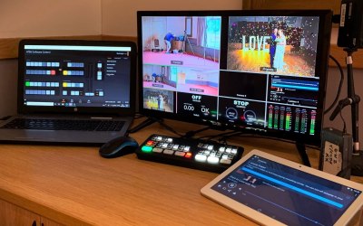 Small civil ceremony setup for live stream