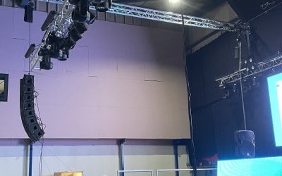 A Large PA hire Ohm Vela and TRS Sub array