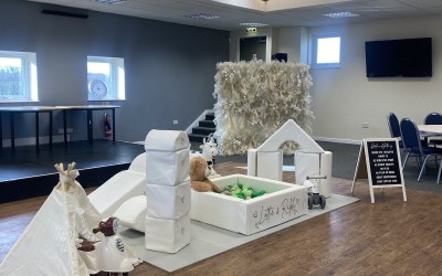 Soft play hire and pampas wall