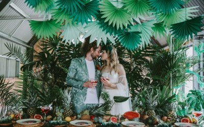 Ceiling installation for wedding styled shoot