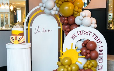First birthday set up with cake stand 