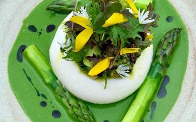 Burrata, asparagus, watercress & wild garlic