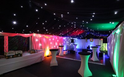 Starlight roof lining and colour controllable uplighters