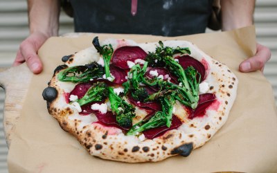 Tenderstem brocolli and beetroot with goats cheese