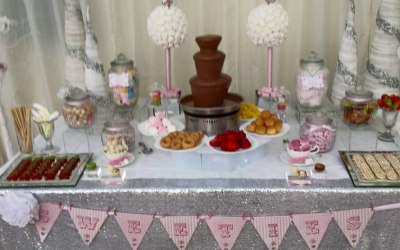 Small fountain incorporated into a candy table. 