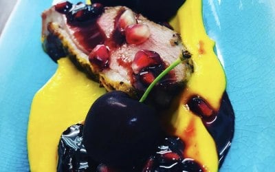 carrots purée , duck breast & cherry