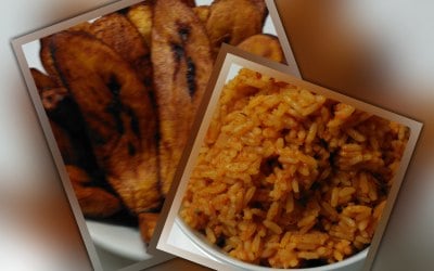 Jollof Rice with Fried Ripe Plantain.