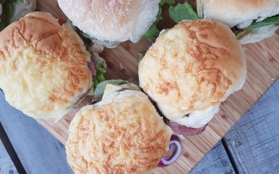Welsh steak and onion burgers with lettuce, tomato and chutneys