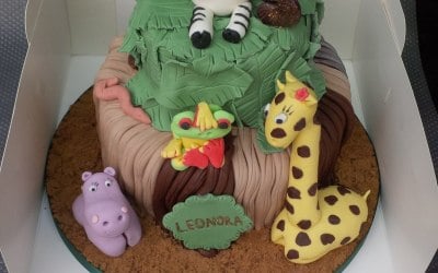 jungle themed 2 tier birthday cake