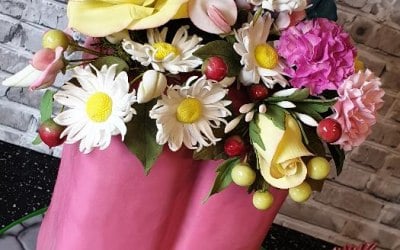 Wellington Boot Cake with Sugar Flowers