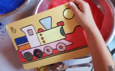 A sand picture of a train