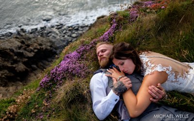 Bride & Groom portrait taking 5 by the Devon Coast
