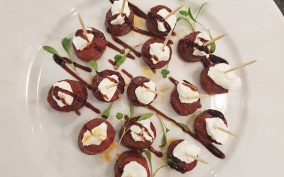 Chorizo & goats cheese canape 